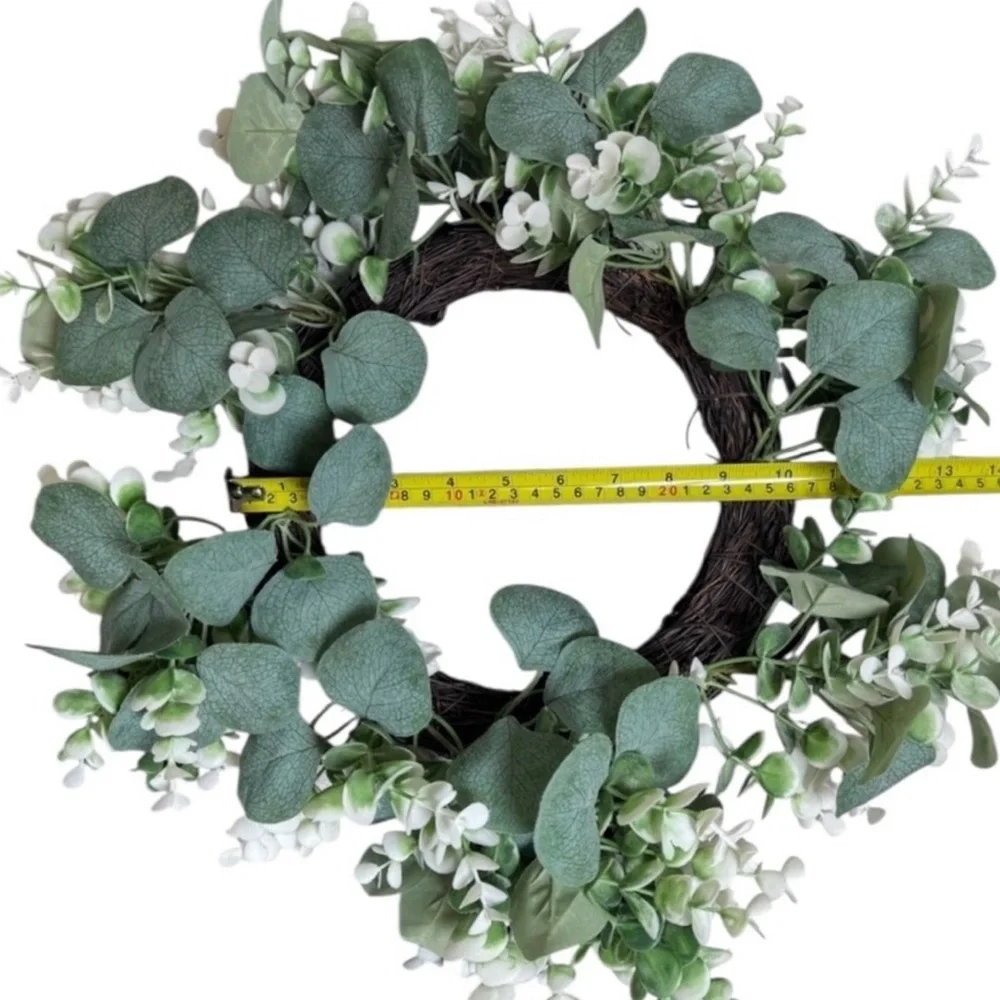 Green and White Faux Wreath- 10”